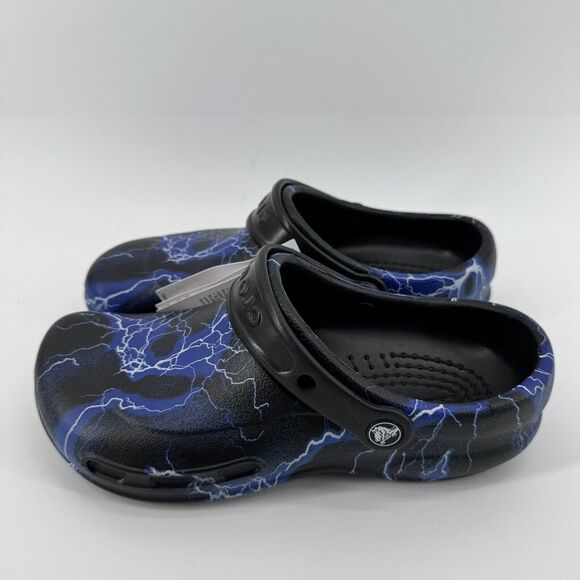 Crocs Bistro Black Lightning Bolt Graphic Slip Resistant Work Clogs Size M6 W8 - Picture 2 of 8